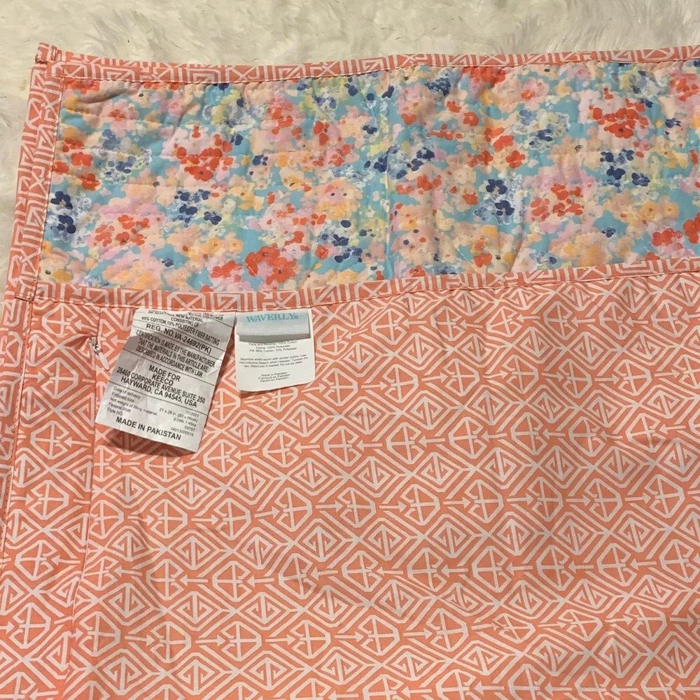 Waverly Coral Geometric and Floral Quilted Pillow Shams
